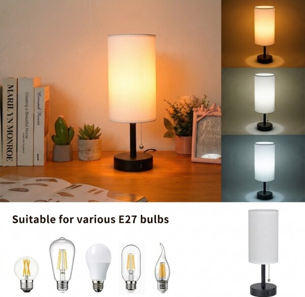 Brilagi - Lampada da tavolo con porta USB TABLON 1xE27/25W/230V nera/bianca