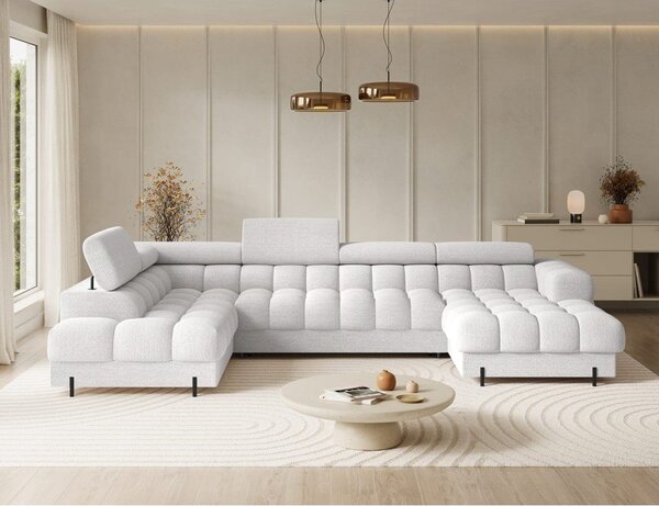 Divano angolare color crema allungabile (con penisola a sinistra/a U) con rivestimento in bouclé Feraria – ELTAP