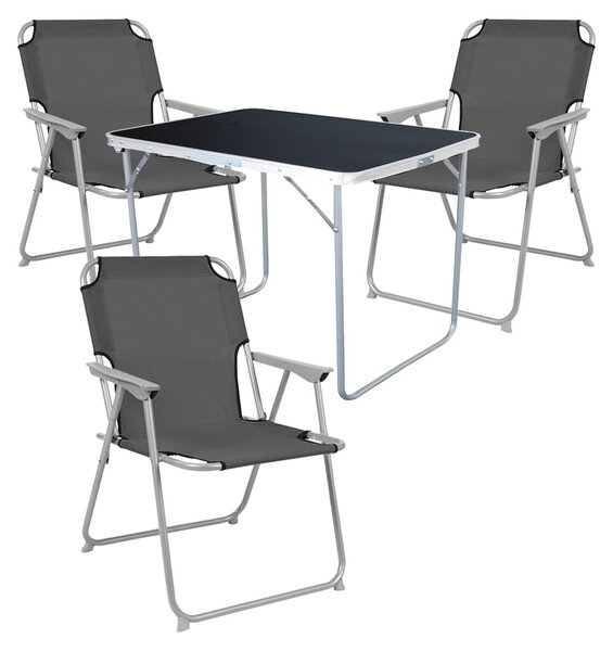Set da campeggio 4 pezzi Mobili da giardino Tavolo da campeggio + 3 sedie da campeggio Grigio