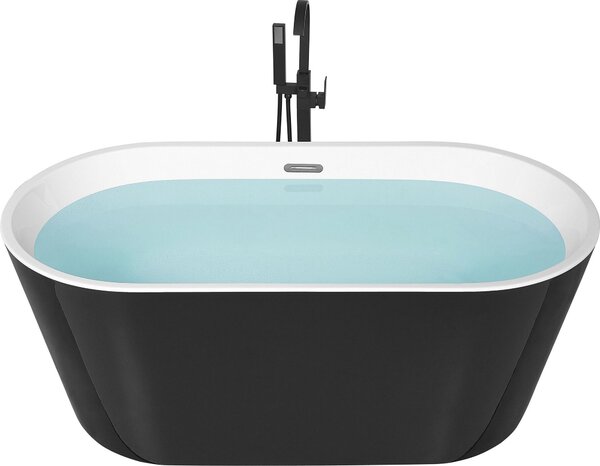 BELIANI Vasca da bagno freestanding in acrilico sanitario nero 170 cm sistema di troppopieno ovale Design moderno