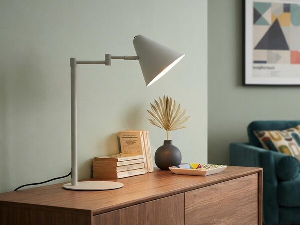 Lampada da scrivania retrò a LED grigia con braccio orientabile, grande lampada da comodino dimmerabile