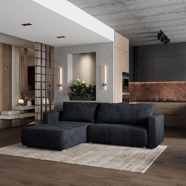 Divano angolare Masseno TURIN P con funzione letto a L, divano con box letto, divano da salotto, divano, divano, divano letto, set di divani - nero, POSO 135