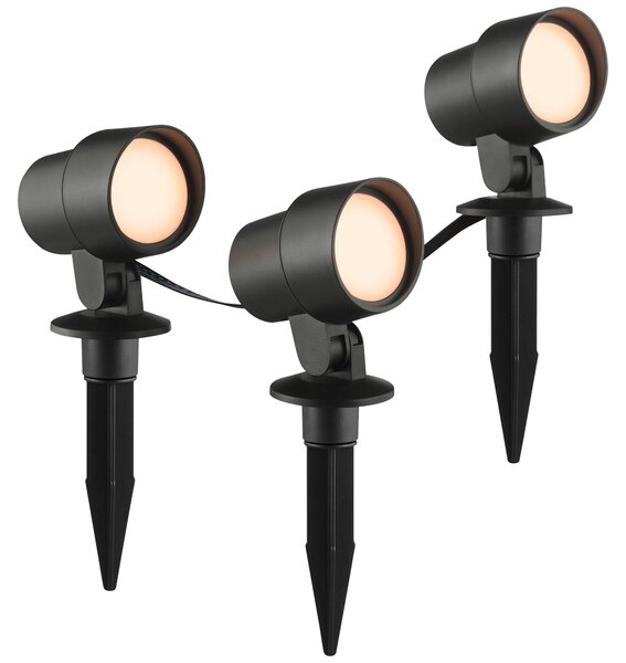 Brilliant G40911/06 Kamara Lampada da esterno a spillo Set da 3 in plastica nera LED integrato
