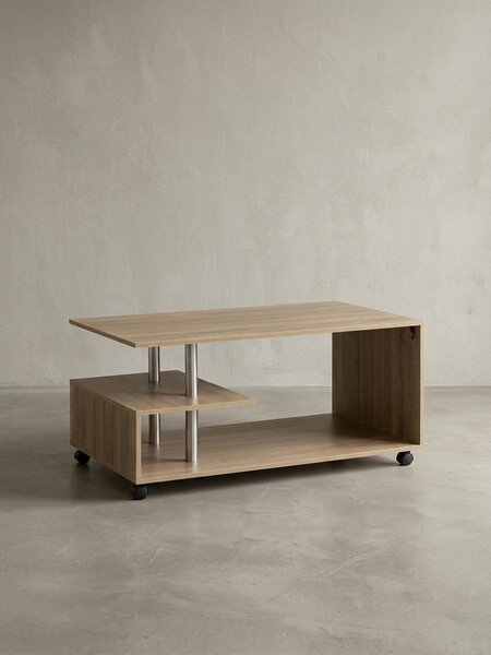 Tavolino design WL5.735 105 x 48,5 x 60 cm Sonoma Girevole con rotelle, tavolino da salotto Coffee Table, tavolino da divano Tavolino da salotto in legno, tavolino da caffè con spazio contenitivo