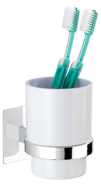WENKO Turbo-Loc® Portaspazzolini Quadro, supporto da parete senza foratura, portaspazzolini in plastica bianca, rimovibile, 7 x 10 x 9,5 cm, cuscinetto adesivo speciale
