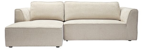 Divano ad angolo sinistro design in tessuto effetto velluto testurizzato beige 3 posti GRAMMY