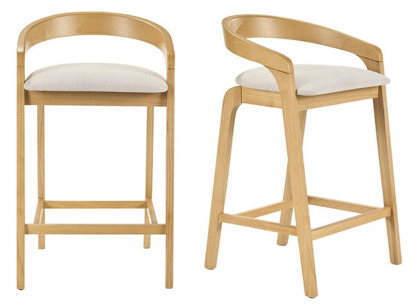 Sgabelli da bar in tessuto effetto velluto beige e legno chiaro H68 cm (confezione da 2) PULSO