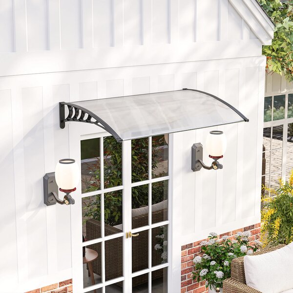 Outsunny Tenda da Sole Curva con Viti e Bulloni Inclusi, in Policarbonato, PP e Alluminio, 90x150x25 cm, Nero e Trasparente | Aosom Italy