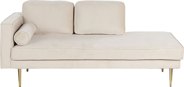 BELIANI Lounger Beige Velvet Pillow Lato sinistro Testata con gambe in metallo Design moderno