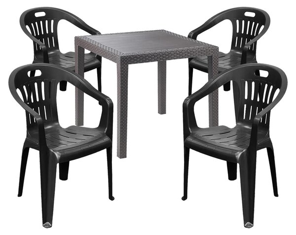 Arredamento da esterno, set di sedute, set bistro, 5 pezzi, plastica, antracite