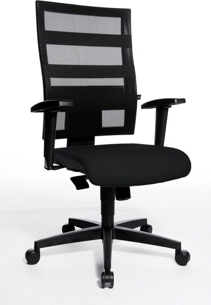Sedia girevole da ufficio con braccioli, schienale in rete, base in plastica, certificata GS, nera