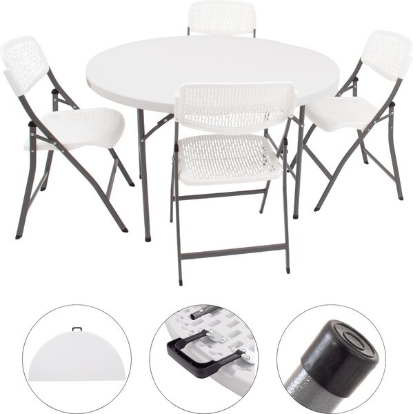 TRUTZHOLM Set da campeggio tavolo rotondo pieghevole Ø 120 cm con 4 sedie pieghevoli in plastica / acciaio verniciato a polvere Tavolo da campeggio Tavolo da festa
