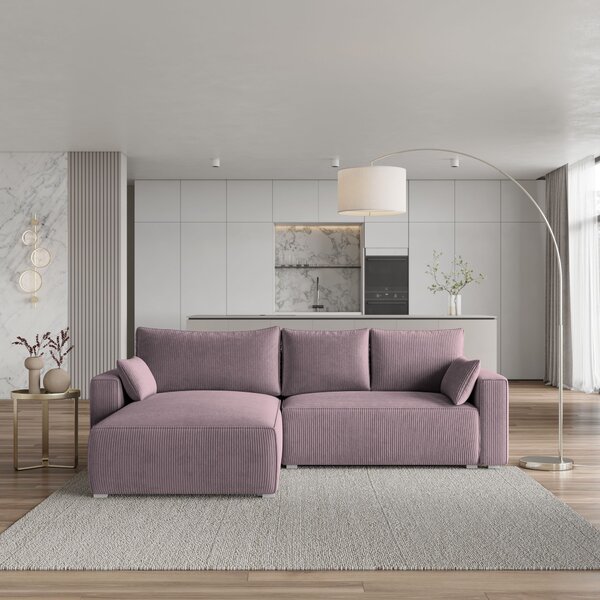 Divano angolare Masseno FORIL P con funzione letto a L, divano con box letto, divano da salotto, divano, divano, divano letto, set di divani - viola, POSO 130
