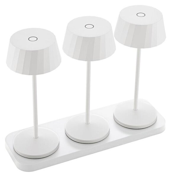 Lampada da tavolo a batteria Facetta, bianco neve, set da 3, 1,3W, FlexMood, 2200/2700K, IP44, 150/135lm, Ra80, USB-C