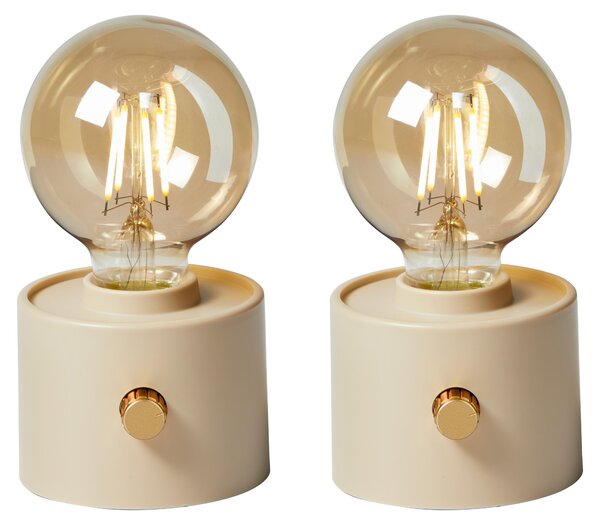 Lampadina vintage a batteria Edison Lampada da tavolo LED USB-C dimmerabile con interruttore rotante - decorazione moderna 2x beige