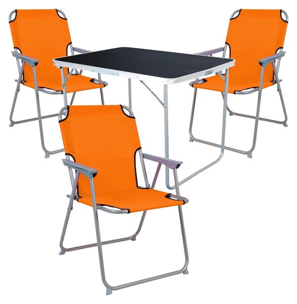 Set da campeggio da 4 pezzi: tavolo da campeggio + 3 sedie pieghevoli da campeggio, arancione
