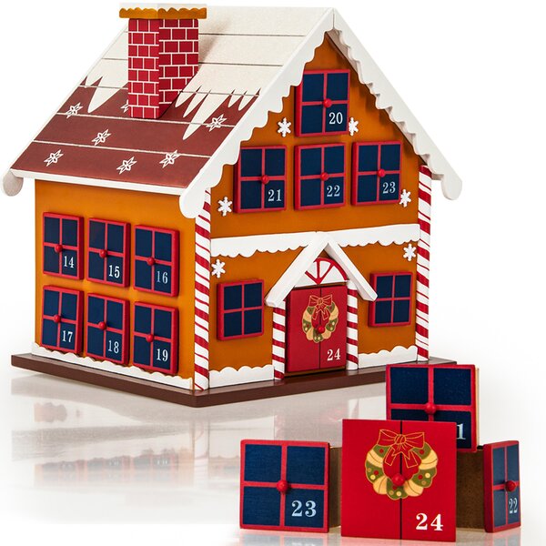 Calendario dell'Avvento Spielwerk® da riempire da soli, 24 finestrelle, sostenibile, riutilizzabile, per bambini e bambine, calendario natalizio fai da te, decorazione in legno, modello: Calendario dell'Avvento "Casetta invernale"