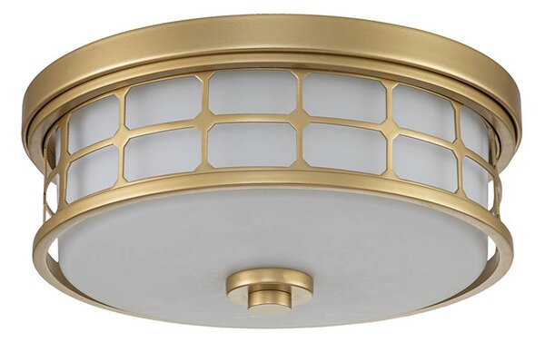 Plafoniera rotonda Guardian in ottone naturale e bianco, 2xE27x60W, metallo, dimensioni: 14,2x34,5x34,5 cm, IP44, Quoizel