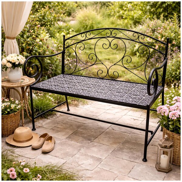 Panchina da giardino in metallo con seduta a mosaico - Panchina da giardino vintage 109 cm