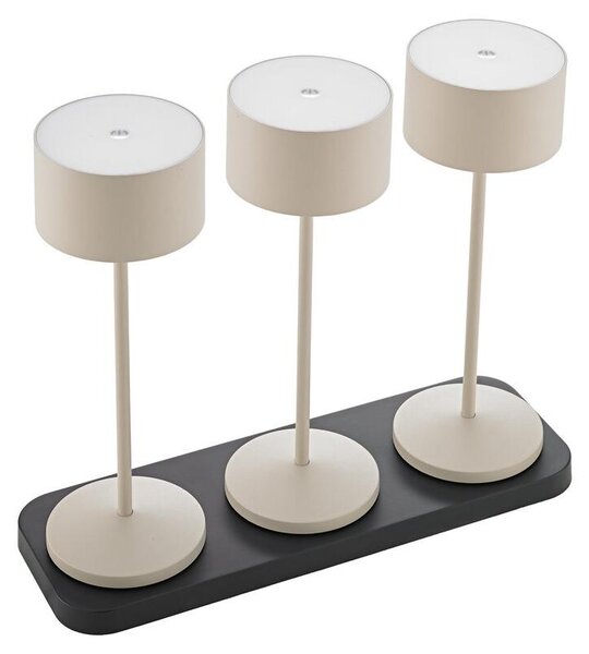 Lampada da tavolo a batteria Veluna, 245 mm, color sabbia, set da 3 pezzi. Il set include 3 lampade e un caricabatterie multiplo per 3 dispositivi