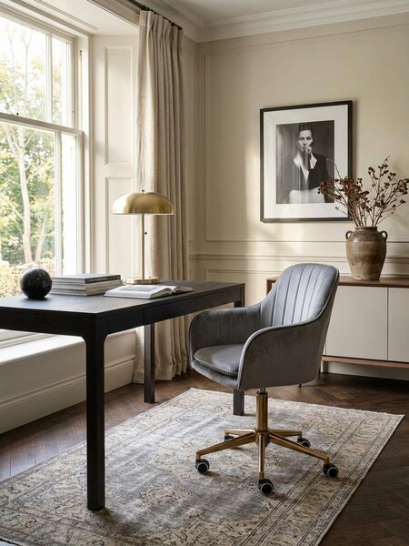 Sedia da scrivania in velluto grigio, sedia girevole di design con schienale, sedia da lavoro 120 kg regolabile in altezza, sedia a guscio con rotelle, sedia girevole