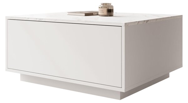 MIRJAN24 Tavolino Bavro, tavolino da salotto (colore: bianco / bianco + marmo bianco)