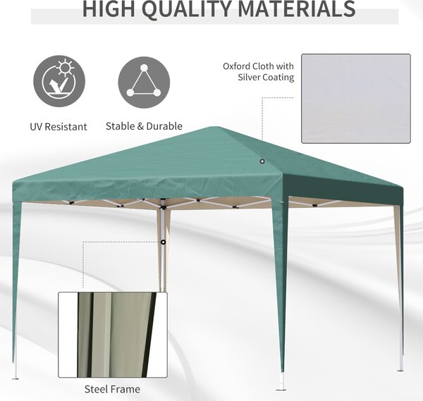 Outsunny Gazebo 3x3m Piegehvole con Borsa per Trasporto, Impermeabile, per campeggio e party,in Acciaio e Tessuto Oxford,Verde | Aosom Italy