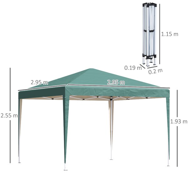 Outsunny Gazebo 3x3m Piegehvole con Borsa per Trasporto, Impermeabile, per campeggio e party,in Acciaio e Tessuto Oxford,Verde | Aosom Italy
