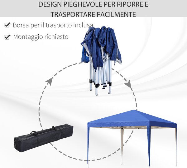 Outsunny Gazebo Piegehvole Impermeabile con Borsa per Trasportoin Acciaio e Tessuto Oxford, Blu | Aosom Italy