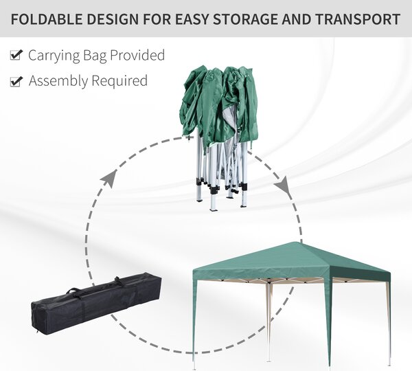 Outsunny Gazebo 3x3m Piegehvole con Borsa per Trasporto, Impermeabile, per campeggio e party,in Acciaio e Tessuto Oxford,Verde | Aosom Italy
