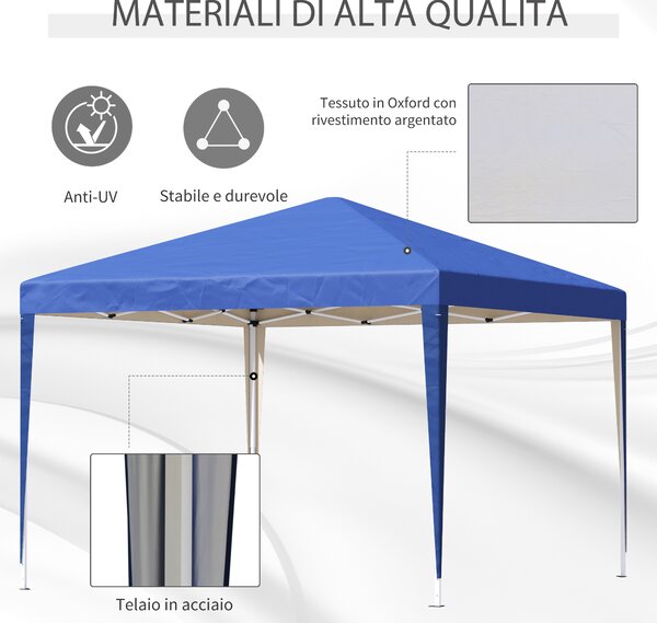 Outsunny Gazebo Piegehvole Impermeabile con Borsa per Trasportoin Acciaio e Tessuto Oxford, Blu | Aosom Italy