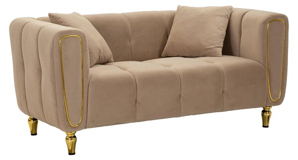 Divano due posti GREY con gambe dorate rivestito in velluto trapuntato ALMA GREY Dimensioni 158x81xh 71 cm colore Grigio