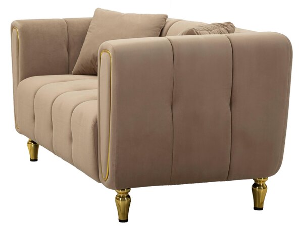 Divano due posti GREY con gambe dorate rivestito in velluto trapuntato ALMA GREY Dimensioni 158x81xh 71 cm colore Grigio