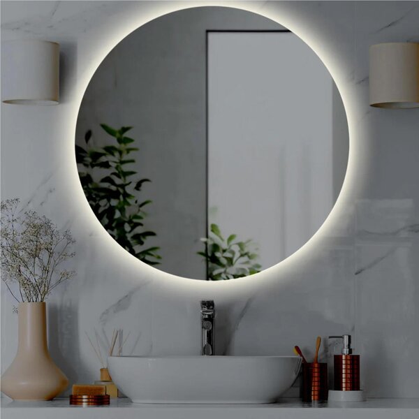 Specchio da bagno rotondo retroilluminato tondo d. Diametro 80 LUNA -Peso 4 Kg Made in Italy
