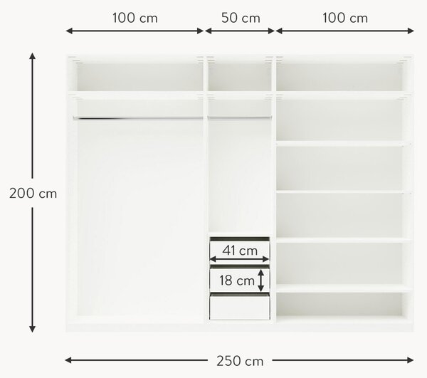 Armadio componibile ad ante girevoli Leon, larg. 250 cm, diverse varianti