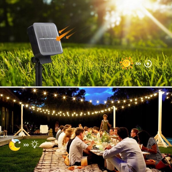 Catena decorativa solare LED 30xLED/8 funzioni 500 mAh 6,5 m IP67 bianco caldo