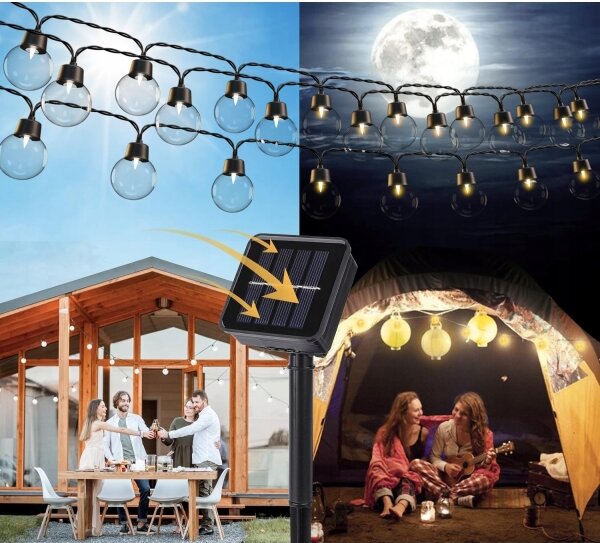 Catena luminosa solare decorativa 30xLED/8 funzioni 500 mAh 10,6 m IP67 bianco caldo