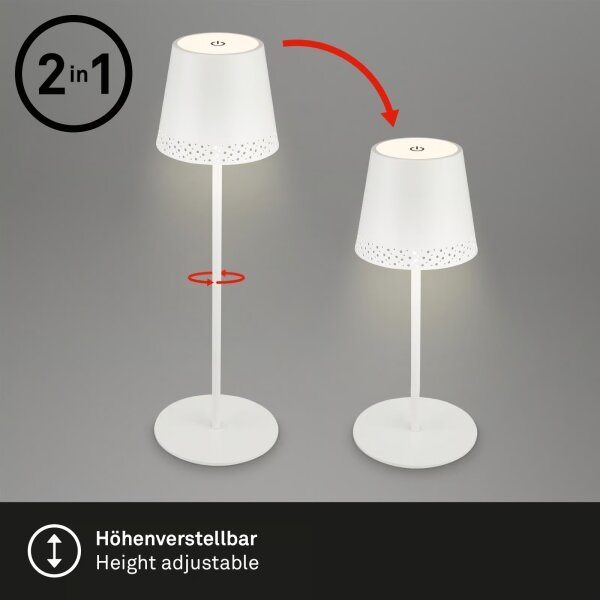 Brilo - Lampada da tavolo LED ricaricabile a sfioramento KIKI LED/2,6W/5V IP44 2600 mAh bianca