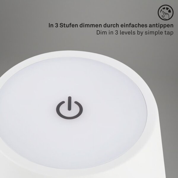 Brilo - Lampada da tavolo LED ricaricabile a sfioramento KIKI LED/2,6W/5V IP44 2600 mAh bianca