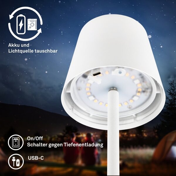 Briloner 7517016 - Lampada da tavolo LED RGB dimmerabile CILANO 3W/5V IP44 2000 mAh bianca