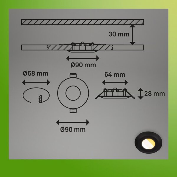 Briloner 7589035 - Set 3x LED dimmerabili per bagno, lampade da incasso KLIRA LED/4,9W/230V IP44, nero