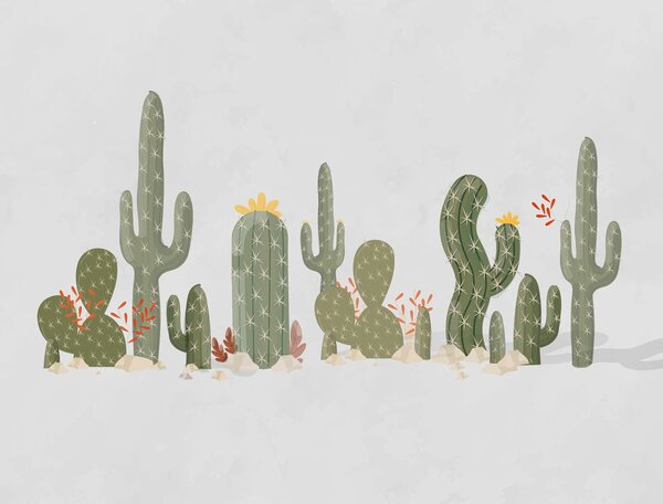 Carta da parati murale Gruppo di cactus allineati in fila, Carta da parati popolare, Carta da parati popolare, u98702 - Muralas.it