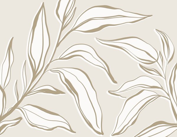 Carta da parati murale Design minimalista ispirato alla natura, con motivo a foglie, Carta da parati popolare, Carta da parati popolare, w00835 - Muralas.it