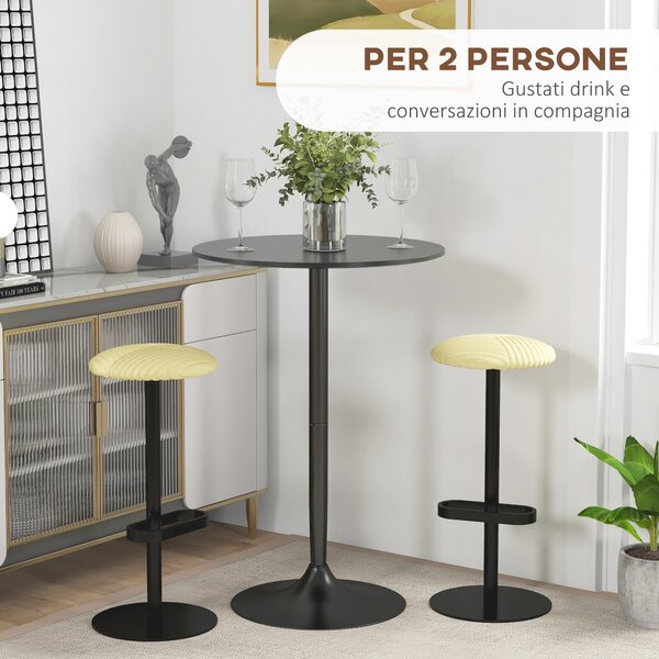 HOMCOM Tavolo Alto da Bar Moderno Rotondo con Base in Acciaio e Piano in MDF, Ø70x102cm, Nero|Aosom