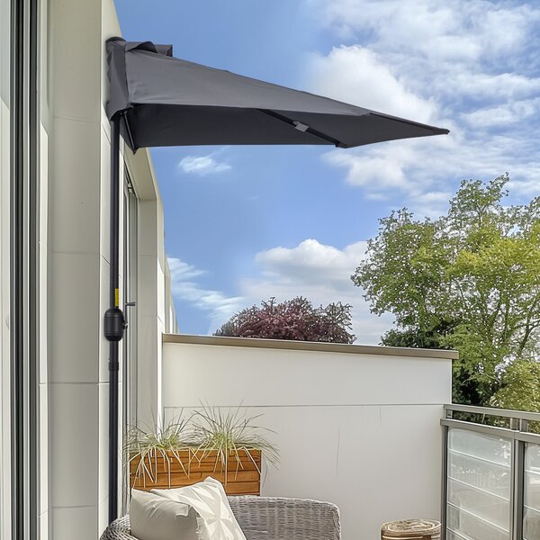 Outsunny Ombrellone da Parete per Esterni in Poliestere Impermeabile Anti UV 269x138x236cm Grigio|Aosom