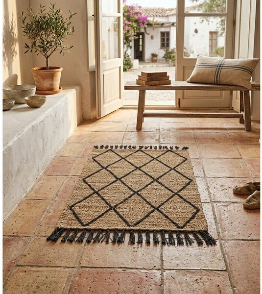 Tappeto nero/di colore naturale in iuta tessuto a mano 60x90 cm Shaila – Yes Everyday