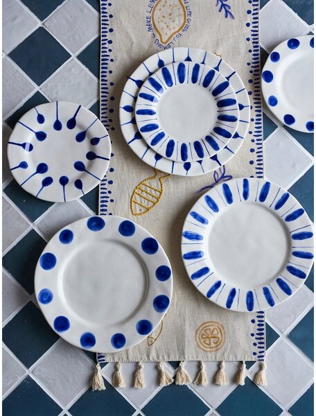 Set di piatti bianchi/blu in gres 3 pz ø 28 cm Linora – Bloomingville