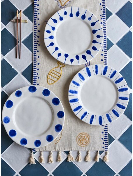 Set di piatti bianchi/blu in gres 3 pz ø 28 cm Linora – Bloomingville