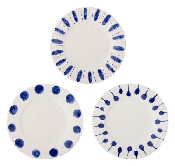 Set di piatti bianchi/blu in gres 3 pz ø 28 cm Linora – Bloomingville