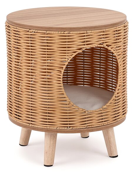 Costway Cuccia per gatti in rattan per interno con gambe robuste in legno massello, Cuccia per gatti con piano impermeabile per camera da letto e soggiorno